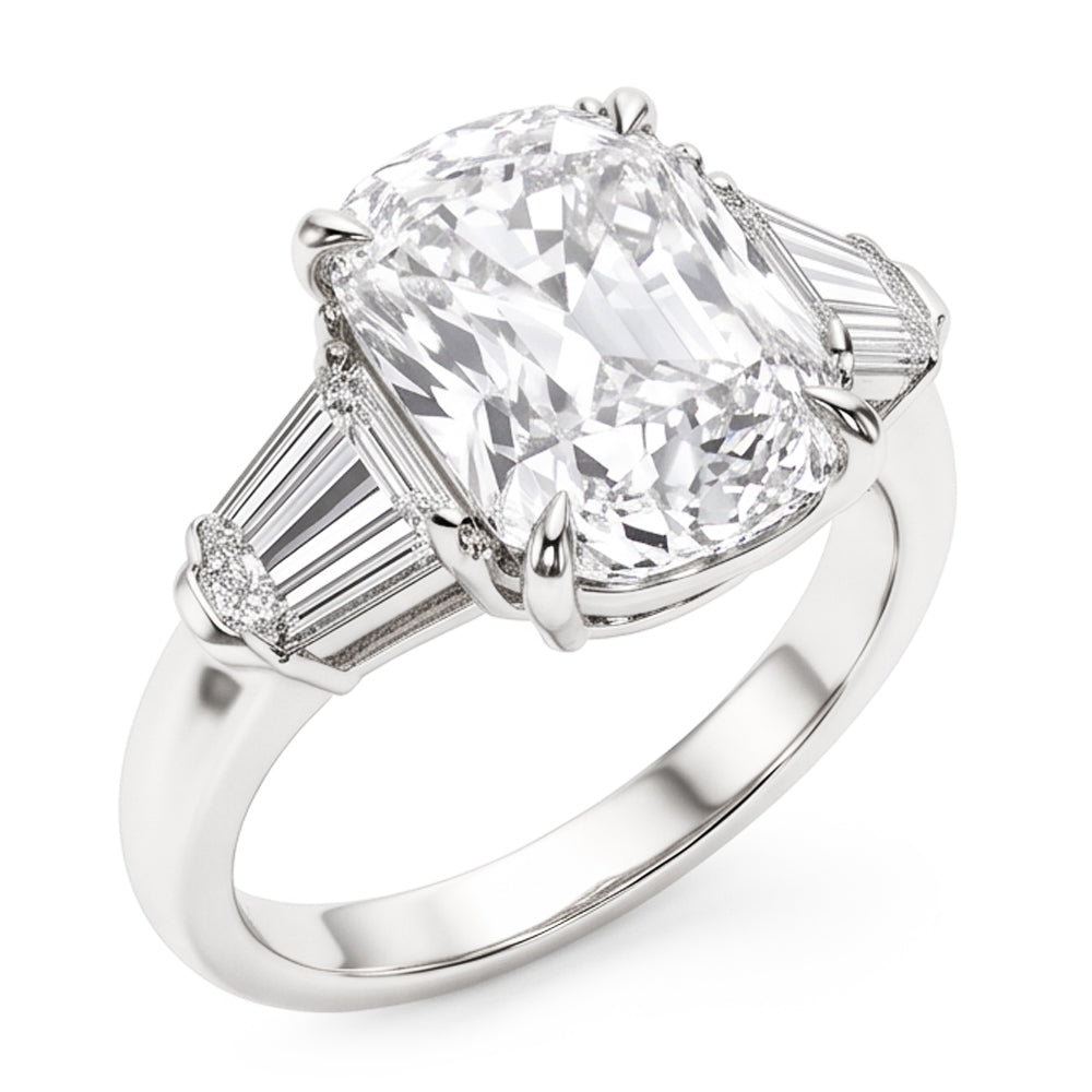 Damen Kissen & Baguette Echt Aus der Erde Abgebauter Natürlicher Diamant 1,91 Ct. Ring aus Weißgold mit drei Steinen