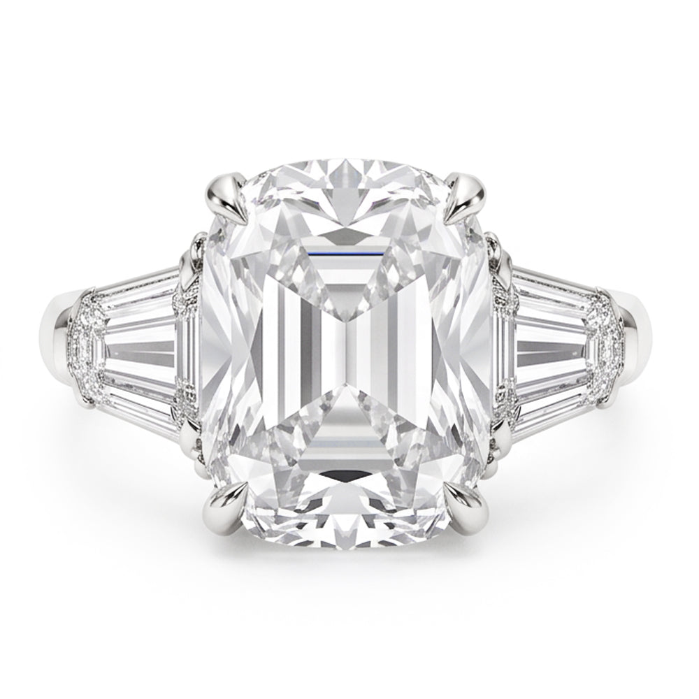 Damen Kissen & Baguette Echt Aus der Erde Abgebauter Natürlicher Diamant 1,91 Ct. Ring aus Weißgold mit drei Steinen