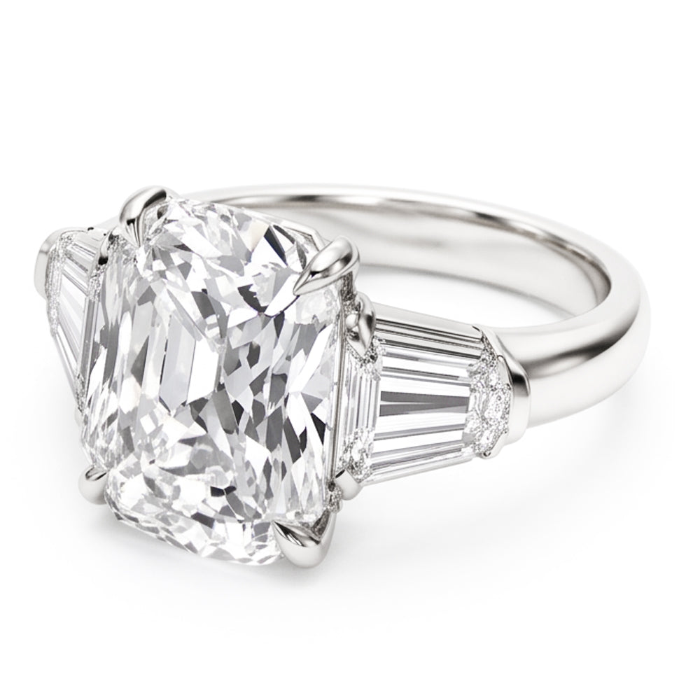 Damen Kissen & Baguette Echt Aus der Erde Abgebauter Natürlicher Diamant 1,91 Ct. Ring aus Weißgold mit drei Steinen