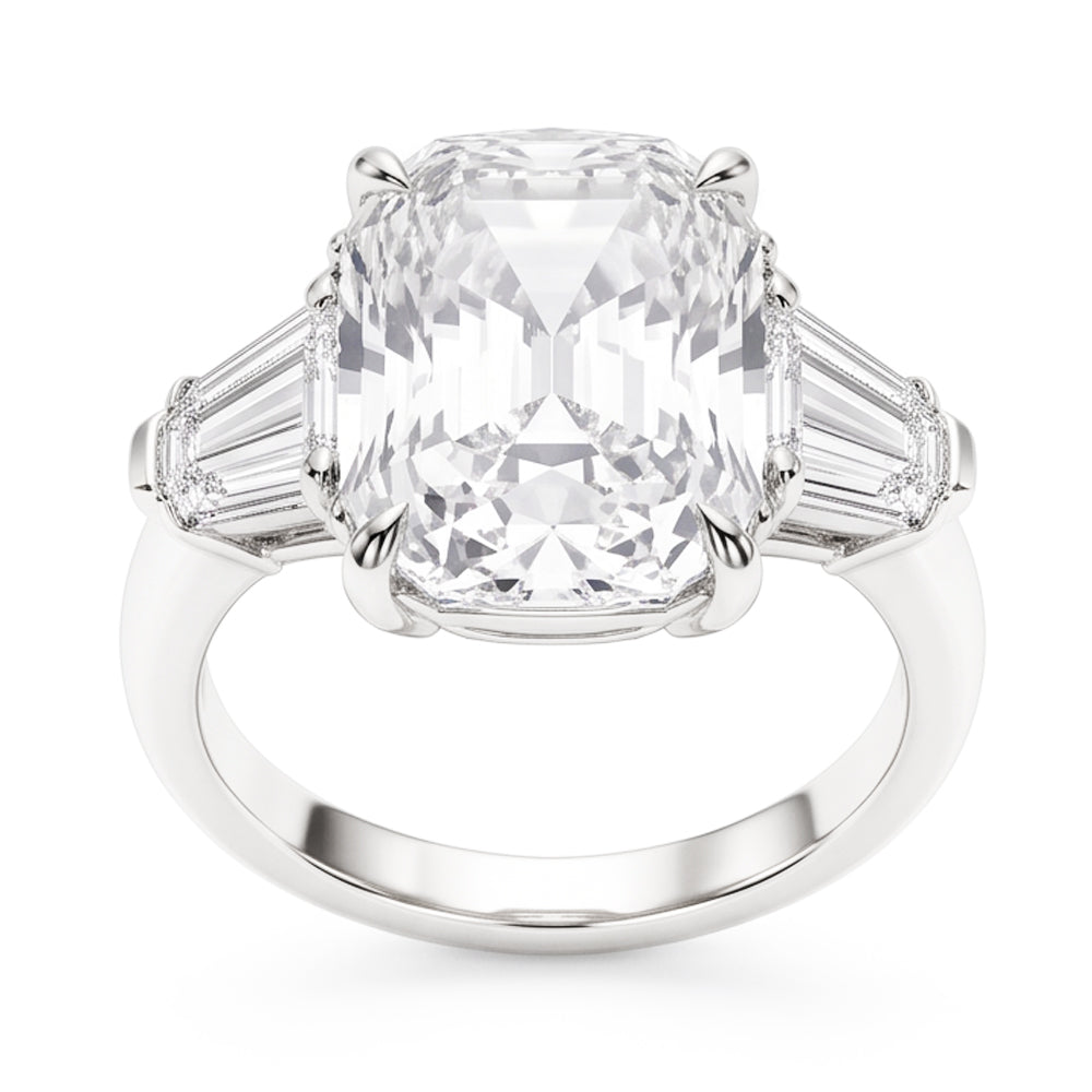 Damen Kissen & Baguette Echt Aus der Erde Abgebauter Natürlicher Diamant 1,91 Ct. Ring aus Weißgold mit drei Steinen