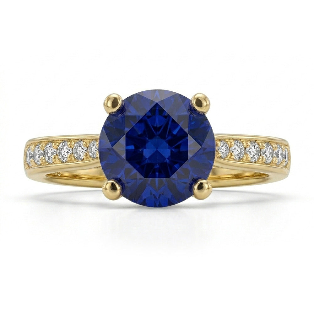 Damen Natürlicher Diamant ( nicht im Labor gezüchtet ) Blauer Saphir Verlobungsring Gelbgold 2.50 Karat