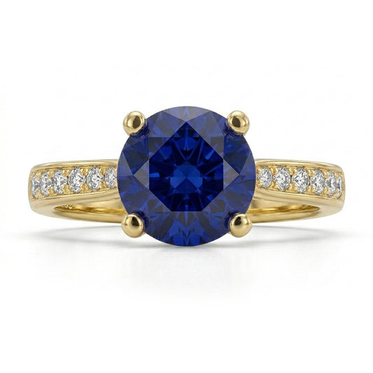 Damen Natürlicher Diamant ( nicht im Labor gezüchtet ) Blauer Saphir Verlobungsring Gelbgold 2.50 Karat