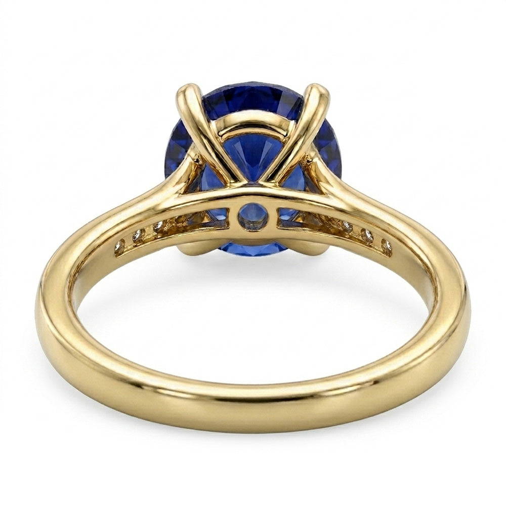 Damen Natürlicher Diamant ( nicht im Labor gezüchtet ) Blauer Saphir Verlobungsring Gelbgold 2.50 Karat