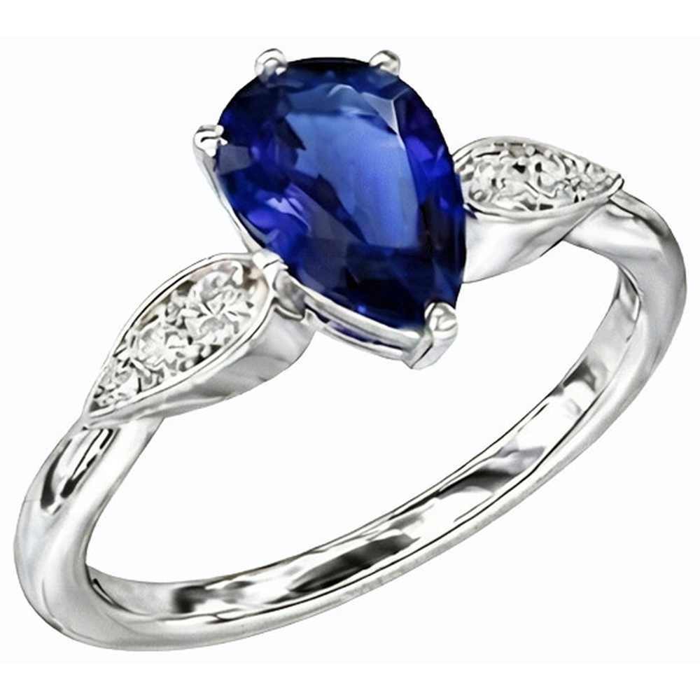 Damen Natürlicher Diamant ( nicht im Labor gezüchtet ) Schmuck Ceylon Saphir Ring 2 Karat Weißgold 14K