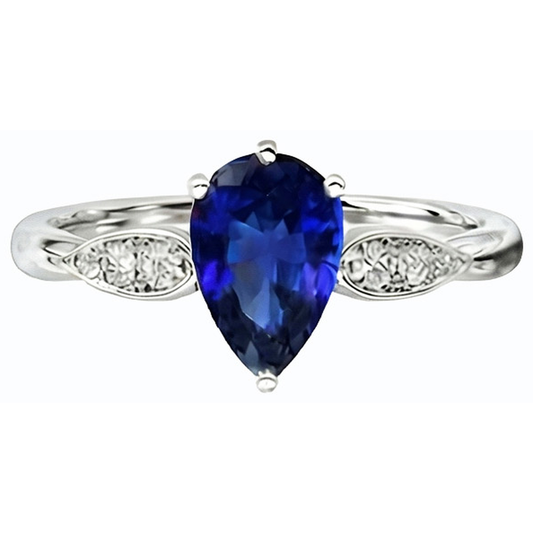 Damen Natürlicher Diamant ( nicht im Labor gezüchtet ) Schmuck Ceylon Saphir Ring 2 Karat Weißgold 14K