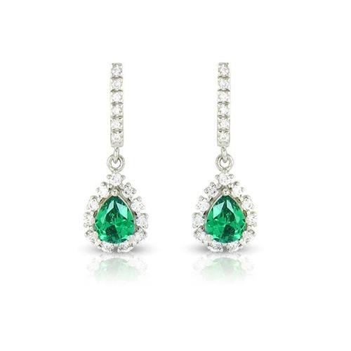 Damen Ohrhänger 8,50 ct Grüner Smaragd und Diamanten Weißgold 14K