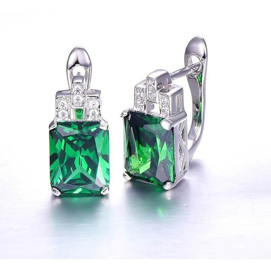 Damen Ohrringe 10,50 Karat Grün Smaragd Mit Diamanten 14K Gold