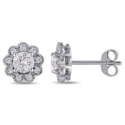 Damen Ohrstecker 3.20 Karat Echt Aus der Erde Abgebauter Natürlicher Diamanten im Rundschliff Pave Halo Gold 14K