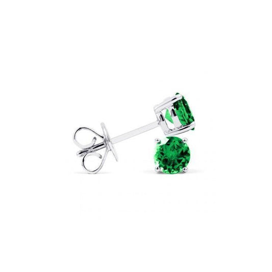 Damen Ohrstecker 5 ct. Runder Grün Smaragd und Diamanten Gold 14K