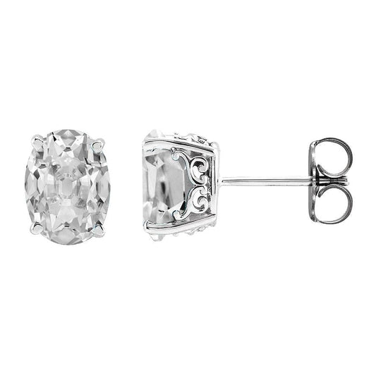 Damen Ohrstecker Oval Old Cut Echt Diamants 6 Karat Gold Pushbacks