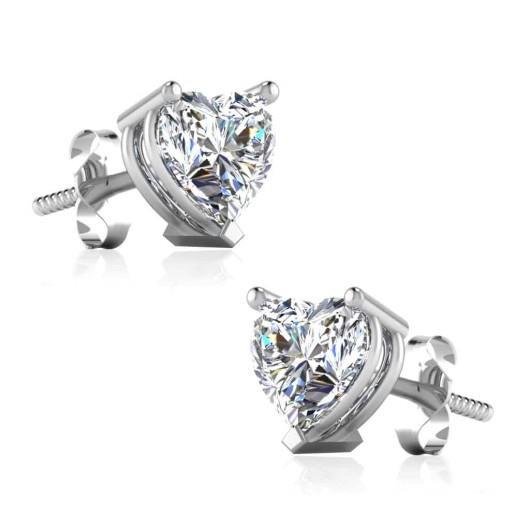 2 carats heart shape diamants women studs earring white gold