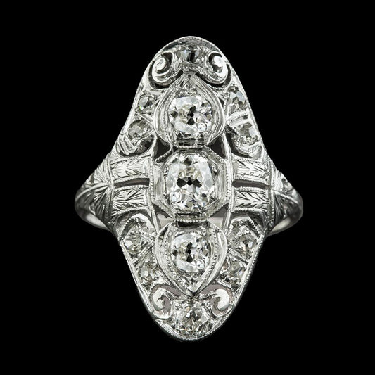 Damen Oval Old Cut Echt Diamantring Milgrain Antique Style 4.50 Karat
