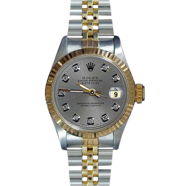 Damen-Rolex-Damenuhr mit grauem Diamant-Zifferblatt und Datejust-Lünette, zweifarbig