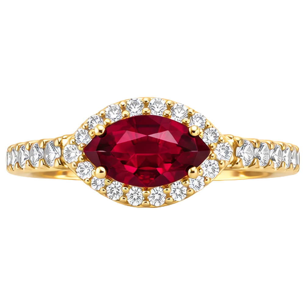 Damen Roter Marquise Schliff Rubin Aus der Erde Abgebauter Natürlicher Diamant Ring 3.50 Karat Gelbgold 14K