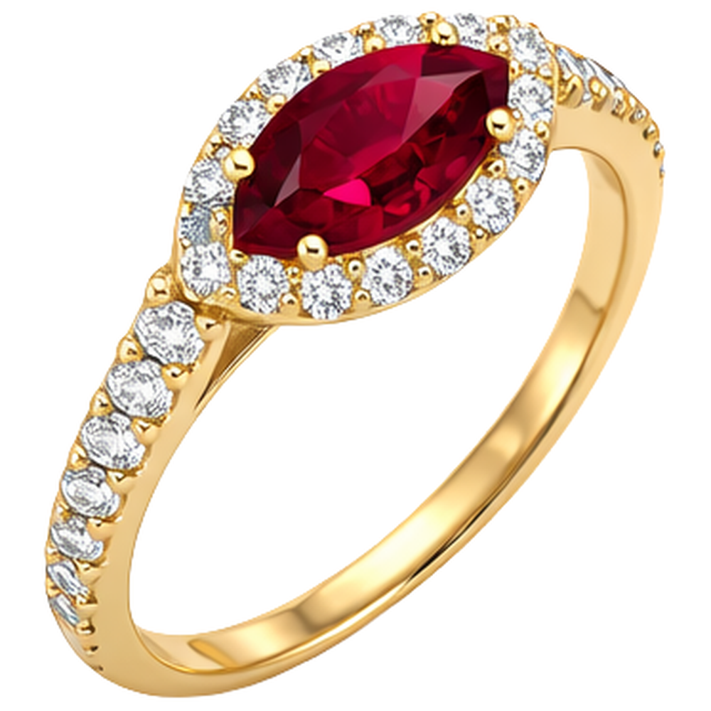 Damen Roter Marquise Schliff Rubin Aus der Erde Abgebauter Natürlicher Diamant Ring 3.50 Karat Gelbgold 14K