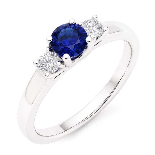 Damen Runder Aus der Erde Abgebauter Natürlicher Diamant-Verlobungsring 2 Karat Blauer Saphir Gold 14K