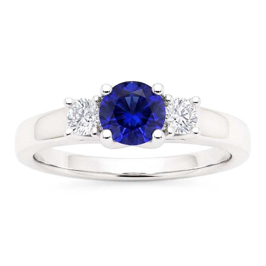 Damen Runder Aus der Erde Abgebauter Natürlicher Diamant-Verlobungsring 2 Karat Blauer Saphir Gold 14K
