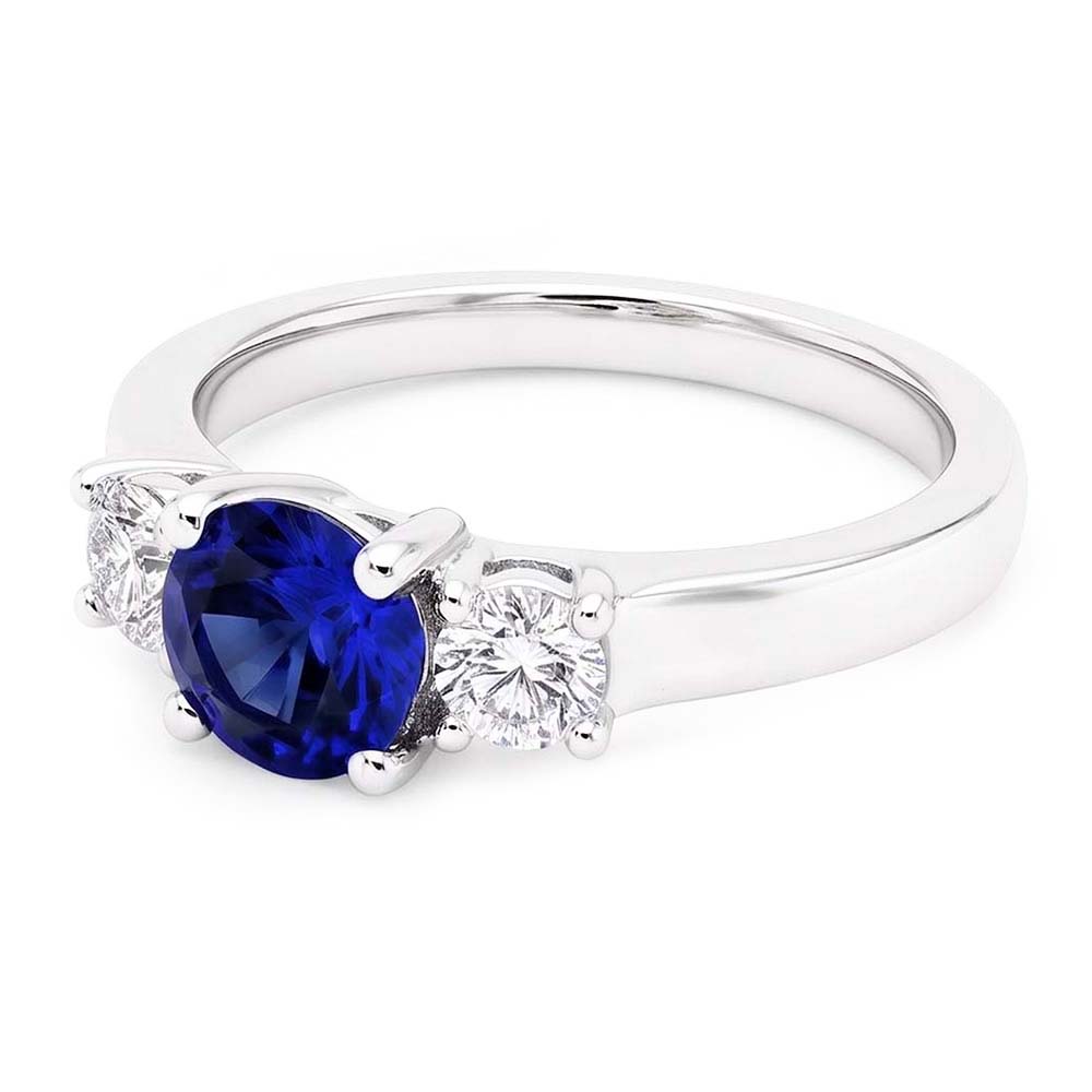 Damen Runder Aus der Erde Abgebauter Natürlicher Diamant-Verlobungsring 2 Karat Blauer Saphir Gold 14K