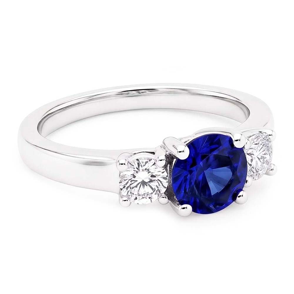 Damen Runder Aus der Erde Abgebauter Natürlicher Diamant-Verlobungsring 2 Karat Blauer Saphir Gold 14K