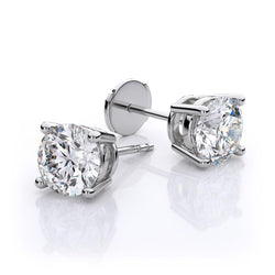 Damen Runder Echt Aus der Erde Abgebauter Natürlicher Diamant Solitär Ohrstecker Weißgold 2.10 Karat