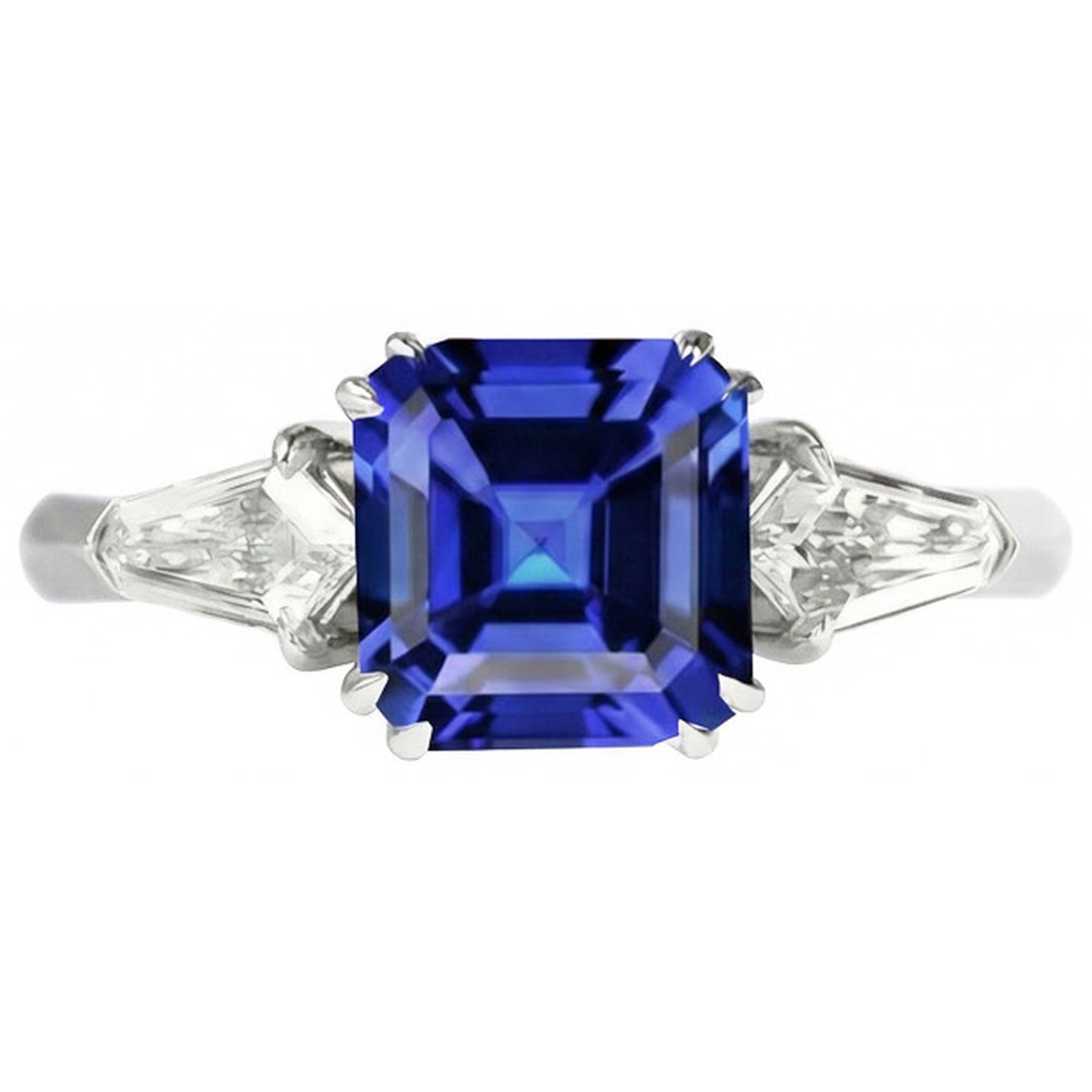 Damen Saphir Ring Asscher Cut 2.50 Karat Konische Baguette Aus der Erde Abgebauter Natürlicher Diamanten