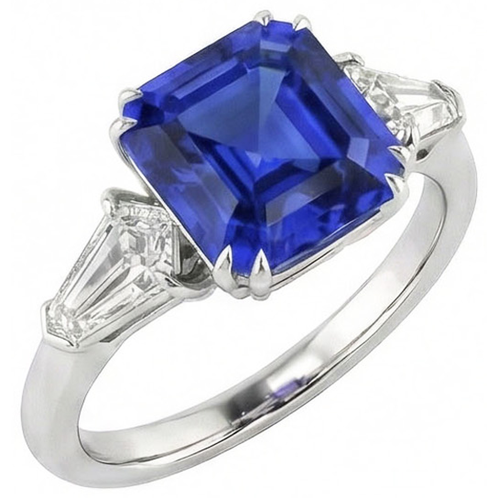 Damen Saphir Ring Asscher Cut 2.50 Karat Konische Baguette Aus der Erde Abgebauter Natürlicher Diamanten