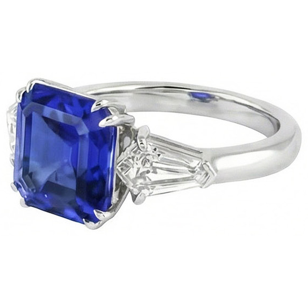 Damen Saphir Ring Asscher Cut 2.50 Karat Konische Baguette Aus der Erde Abgebauter Natürlicher Diamanten