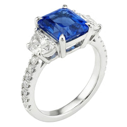Damen Saphir Ring Halbmond Runde Akzente 3 Steine Stil 3,50 Karat