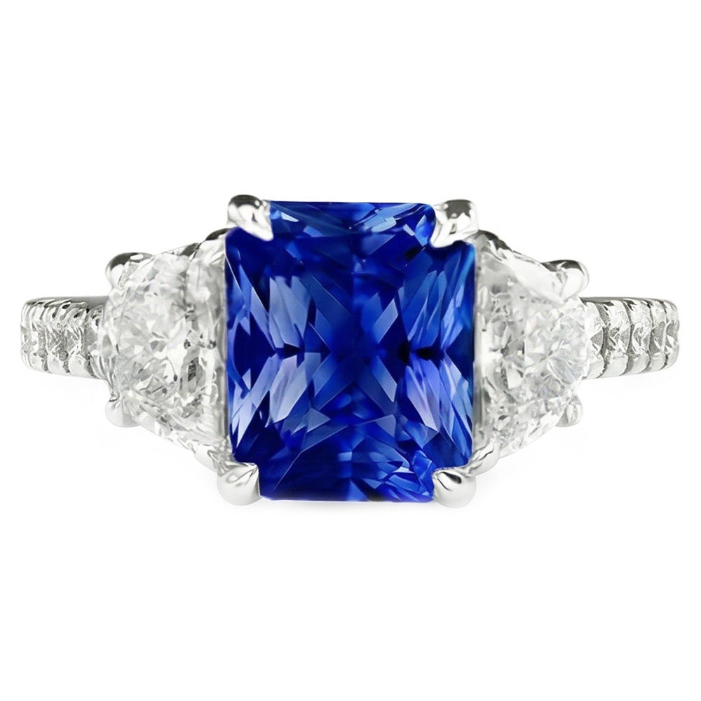 Damen Saphir Ring Halbmond Runde Akzente 3 Steine Stil 3,50 Karat