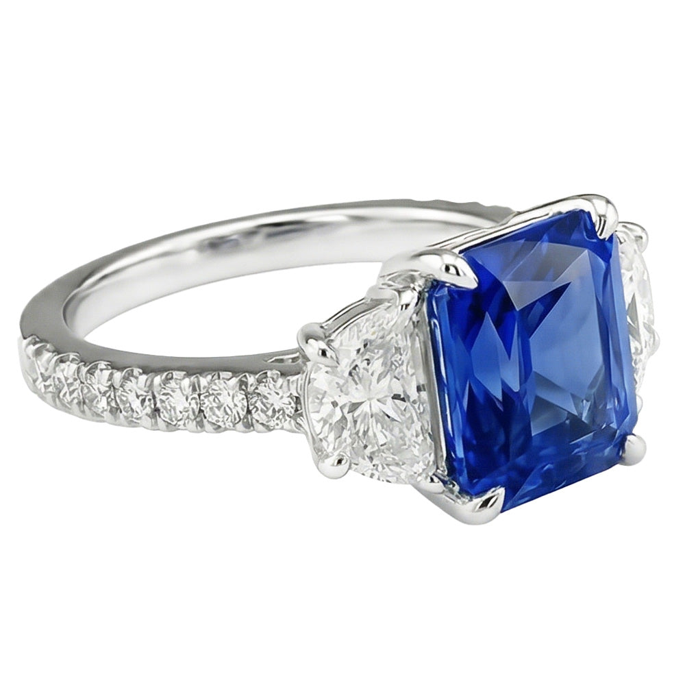Damen Saphir Ring Halbmond Runde Akzente 3 Steine Stil 3,50 Karat