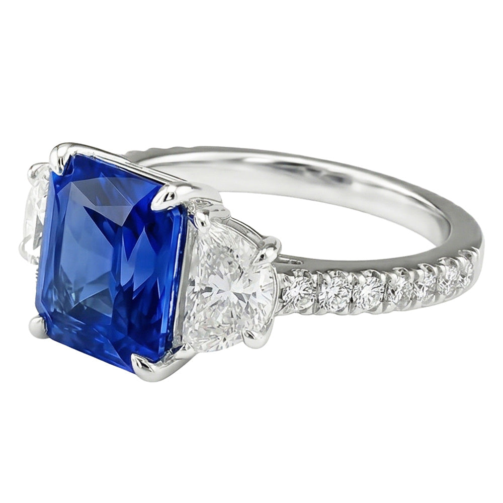 Damen Saphir Ring Halbmond Runde Akzente 3 Steine Stil 3,50 Karat