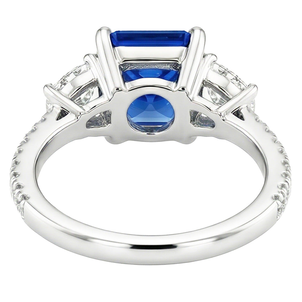 Damen Saphir Ring Halbmond Runde Akzente 3 Steine Stil 3,50 Karat