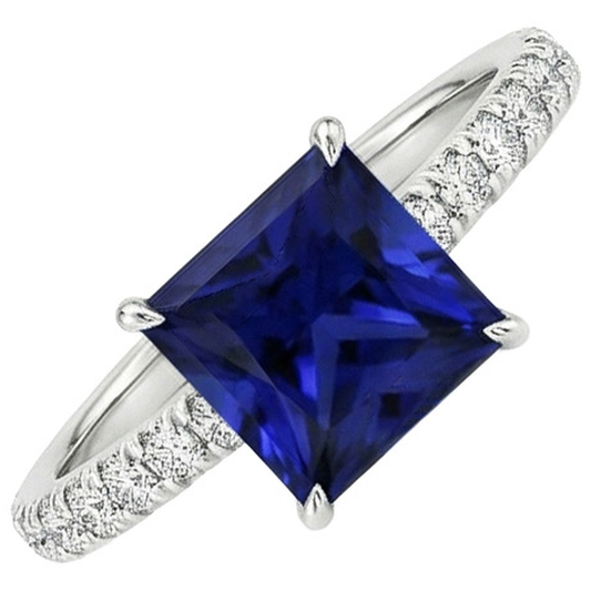 Damen Solitaire Accent Ring Blauer Saphir und Aus der Erde Abgebauter Natürlicher Diamant 5.5 Karat