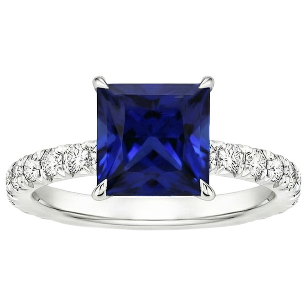 Damen Solitaire Accent Ring Blauer Saphir und Aus der Erde Abgebauter Natürlicher Diamant 5.5 Karat