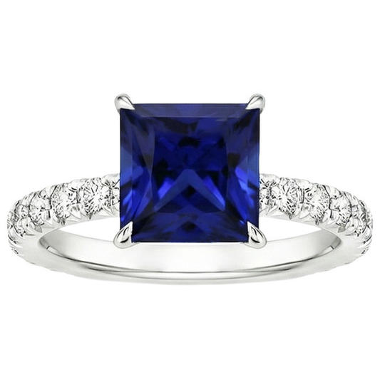 Damen Solitaire Accent Ring Blauer Saphir und Aus der Erde Abgebauter Natürlicher Diamant 5.5 Karat