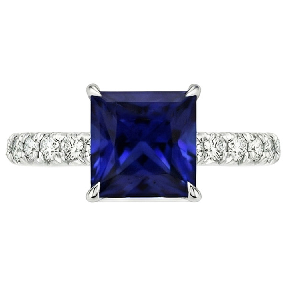 Damen Solitaire Accent Ring Blauer Saphir und Aus der Erde Abgebauter Natürlicher Diamant 5.5 Karat