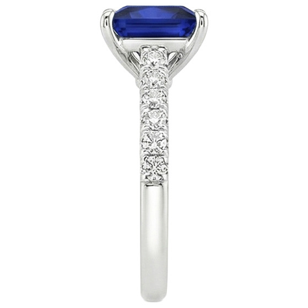 Damen Solitaire Accent Ring Blauer Saphir und Aus der Erde Abgebauter Natürlicher Diamant 5.5 Karat