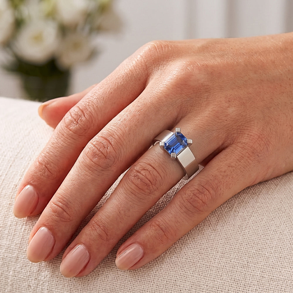 Damen Solitaire Edelstein Blauer Saphir Ring Tension Style 1.50 Karat
