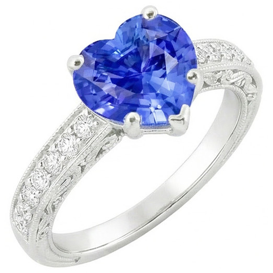 Damen Solitaire Herz Blauer Saphir Ring Mit Akzenten 2 Karat