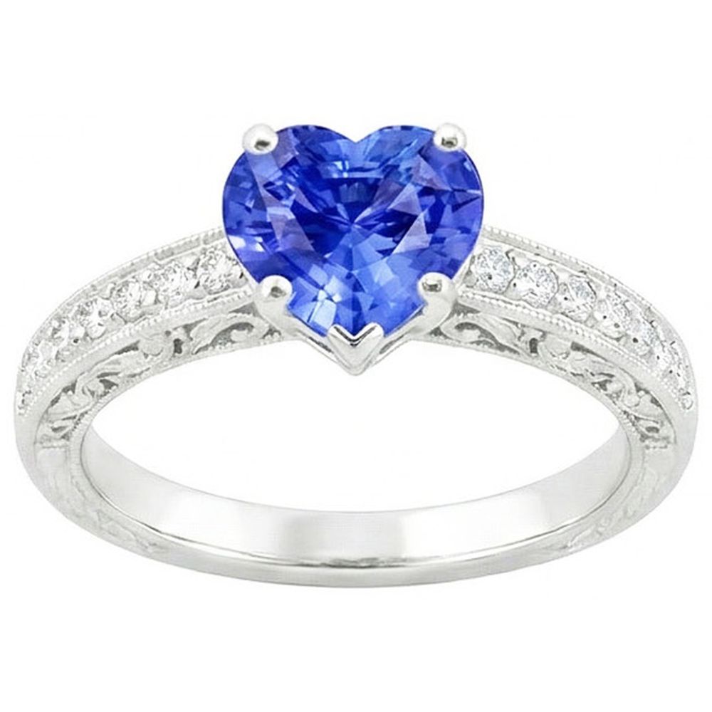 Damen Solitaire Herz Blauer Saphir Ring Mit Akzenten 2 Karat