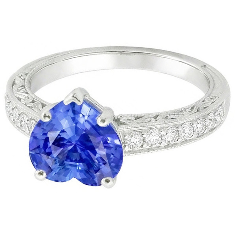 Damen Solitaire Herz Blauer Saphir Ring Mit Akzenten 2 Karat