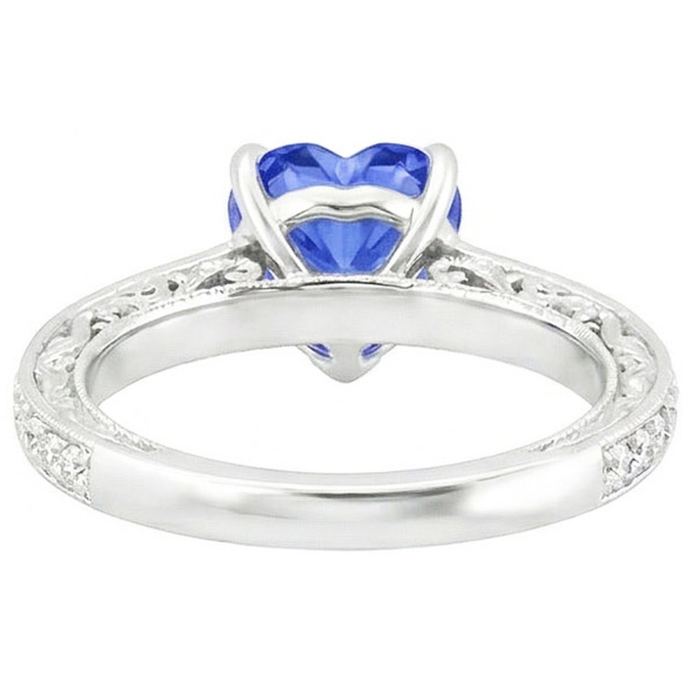 Damen Solitaire Herz Blauer Saphir Ring Mit Akzenten 2 Karat