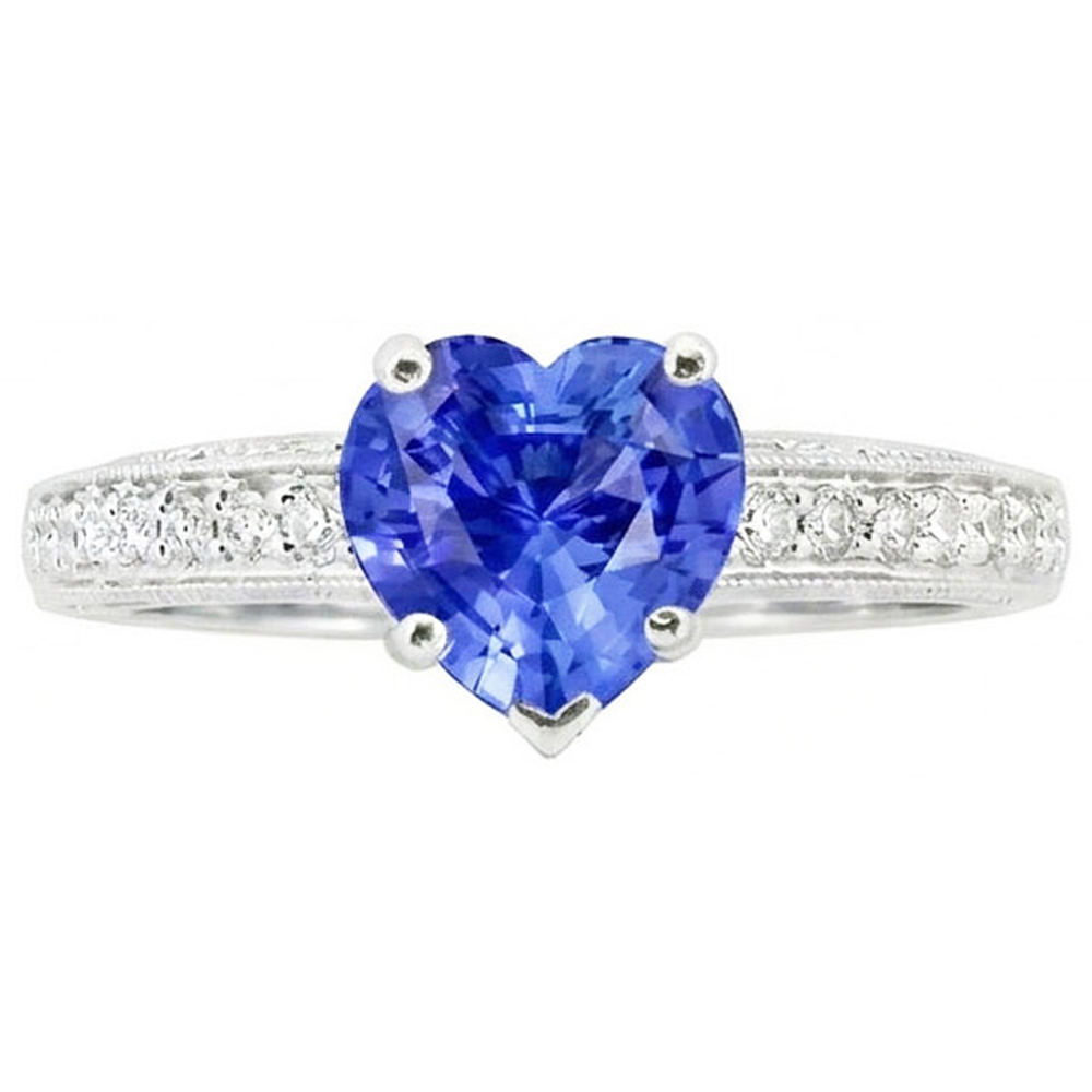 Damen Solitaire Herz Blauer Saphir Ring Mit Akzenten 2 Karat
