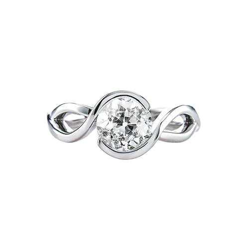 Damen Solitaire Old Cut Runder Natürlich Diamantring 1 Karat Twisted Style