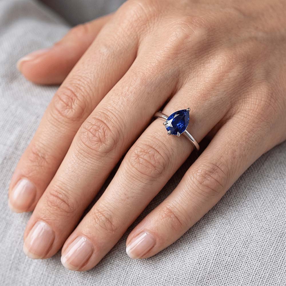 Damen Solitaire Ring Birnenschliff Sri Lanka Saphir Schmuck 1,50 Karat