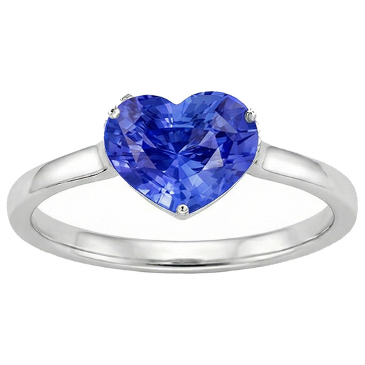 Damen Solitärring Herz Hellblauer Saphir 14K Gold 2 Karat
