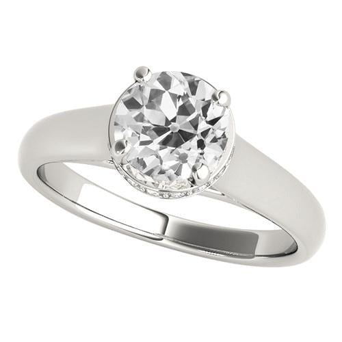 Damen Solitärring Old Mine Cut Echt Diamant 4 Krappen Set 2 Karat