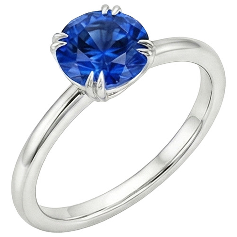 Damen Verlobungsring 2 Karat Neu Weißgold Solitär Blauer Saphir