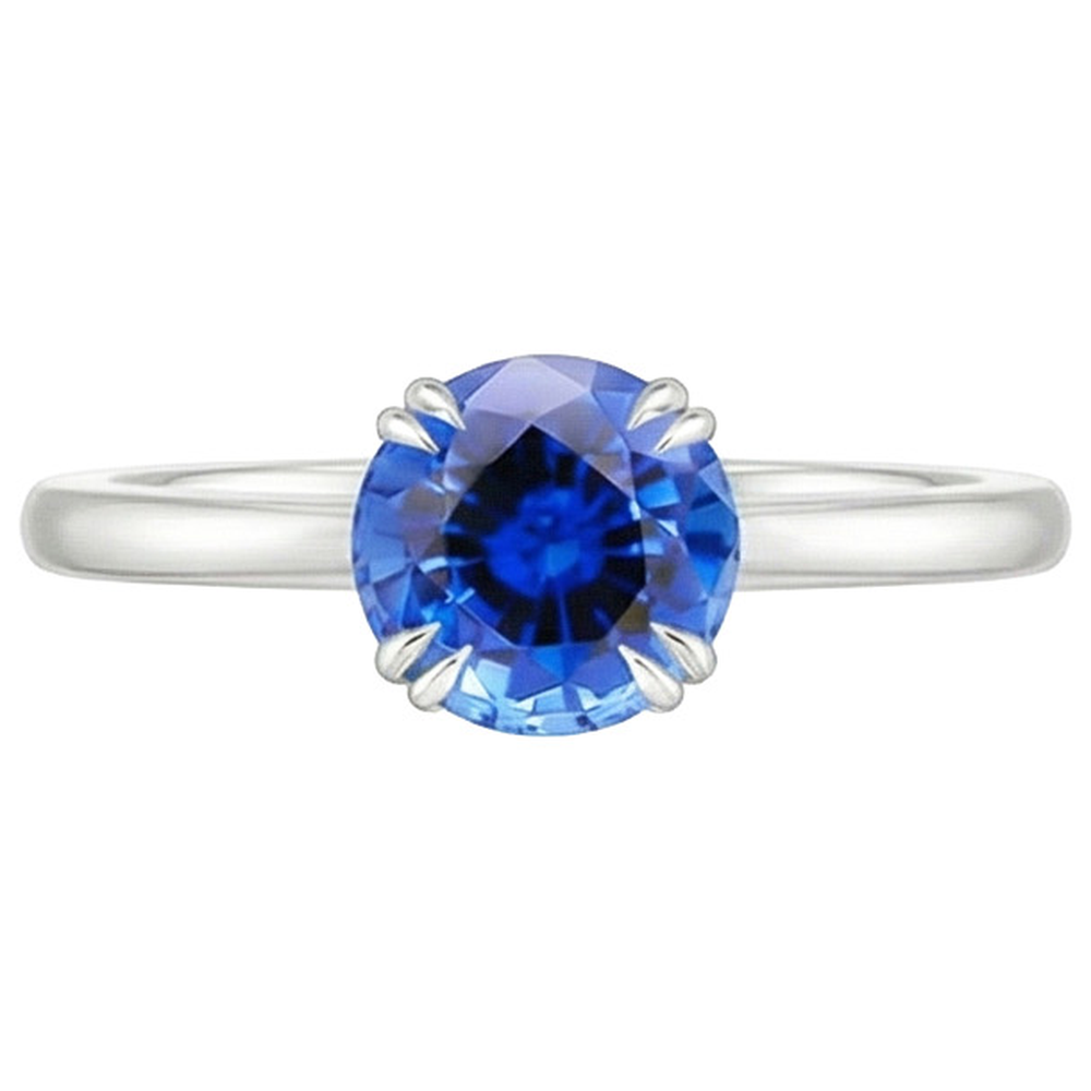 Damen Verlobungsring 2 Karat Neu Weißgold Solitär Blauer Saphir