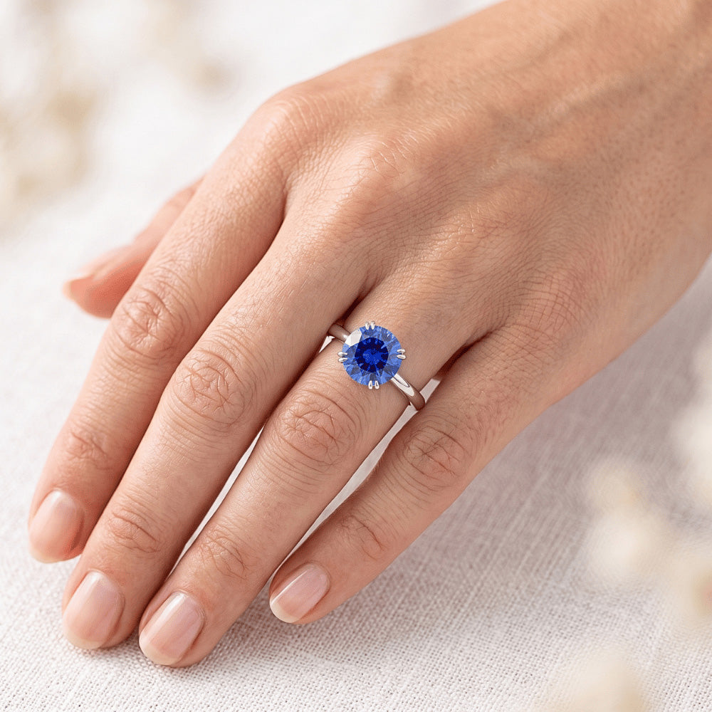 Damen Verlobungsring 2 Karat Neu Weißgold Solitär Blauer Saphir